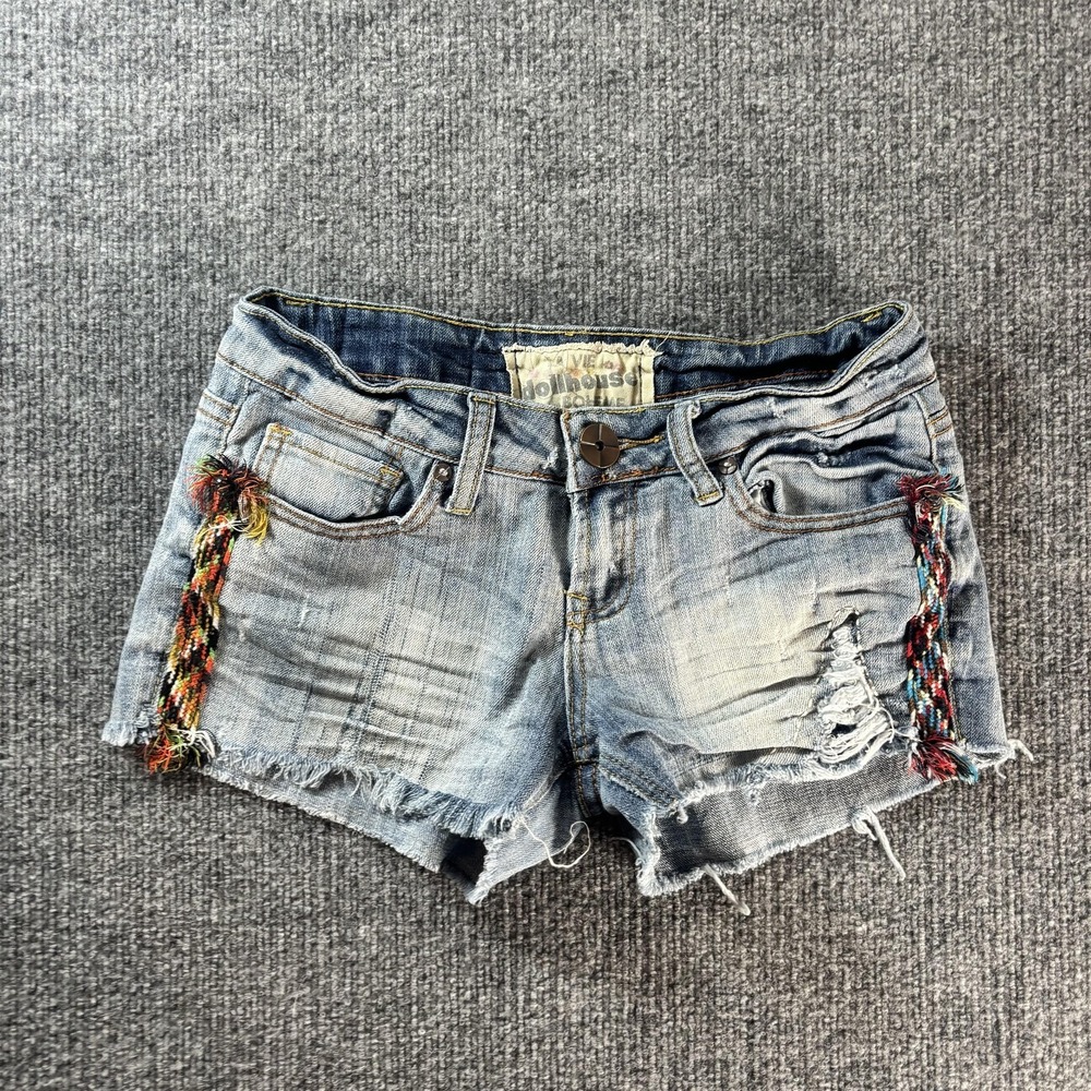 Dollhouse Denim Cutoff Shorts Womens Juniors 5 Blue Distressed Boho‎ Fringe